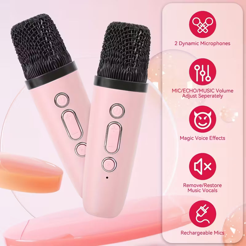 Set karaoke cu boxă Bluetooth și 2 microfoane wireless, lumini LED RGB – distracția completă pentru orice petrecere