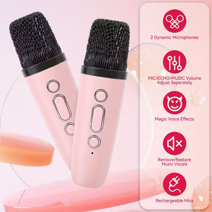 Set karaoke cu boxă Bluetooth și 2 microfoane wireless, lumini LED RGB – distracția completă pentru orice petrecere