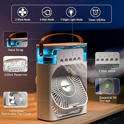 🔥 Mini Aer Condiționat Portabil — Scapă de Căldură FĂRĂ Facturi! | 3-în-1: Răcire + Umidificator + LED | 600ml USB | Culoare Aleatorie