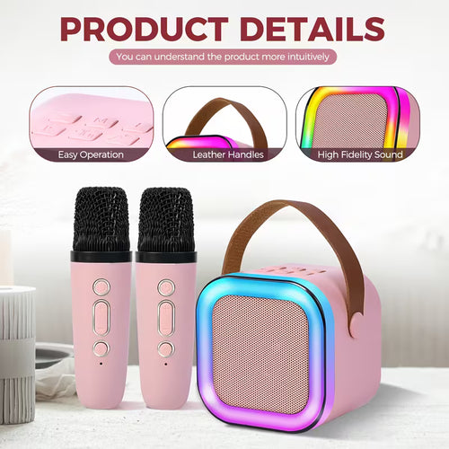 Set karaoke cu boxă Bluetooth și 2 microfoane wireless, lumini LED RGB – distracția completă pentru orice petrecere