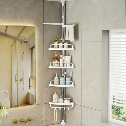 Raft de colț telescopic pentru baie 🛁 – transformă instant colțul inutil într-un spațiu de depozitare PERFECT ordonat ✨