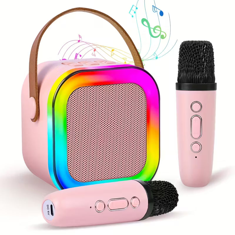 Set karaoke cu boxă Bluetooth și 2 microfoane wireless, lumini LED RGB – distracția completă pentru orice petrecere