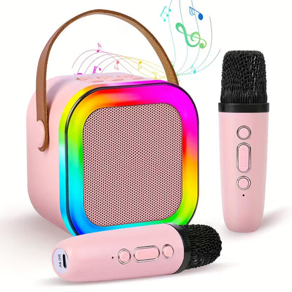 Set karaoke cu boxă Bluetooth și 2 microfoane wireless, lumini LED RGB – distracția completă pentru orice petrecere