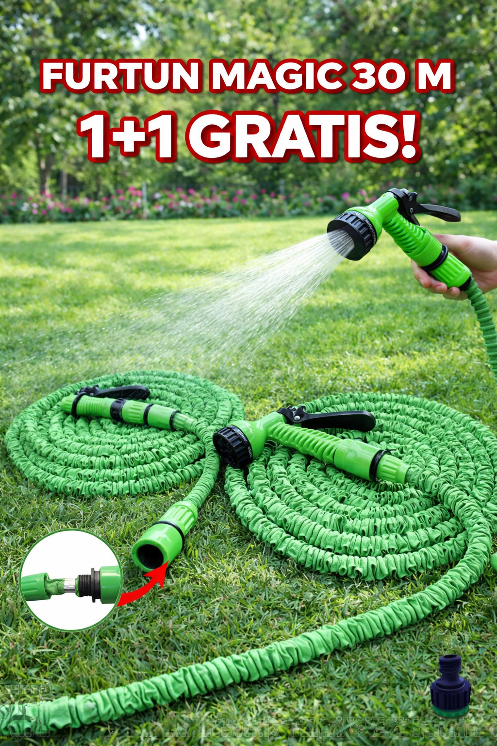 Furtun Magic Extensibil 30M VERDE + Pistol Spray | Se Mărește de 3X ⚡ NU se Încurcă  1+1 GRATIS 🎁