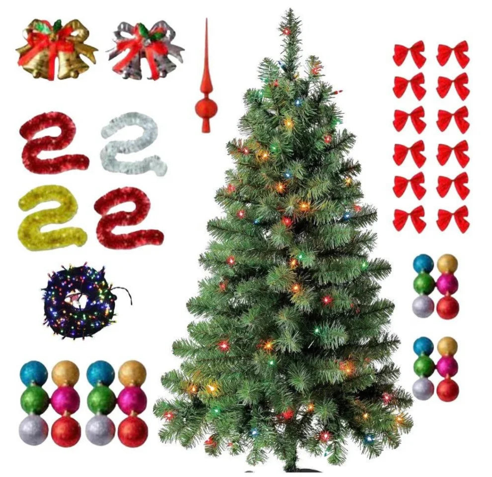 BRAD DE CRĂCIUN 180CM – SET COMPLET CU GLOBURI, BETEALĂ, FUNDIȚE ȘI INSTALAȚIE 🎄✨