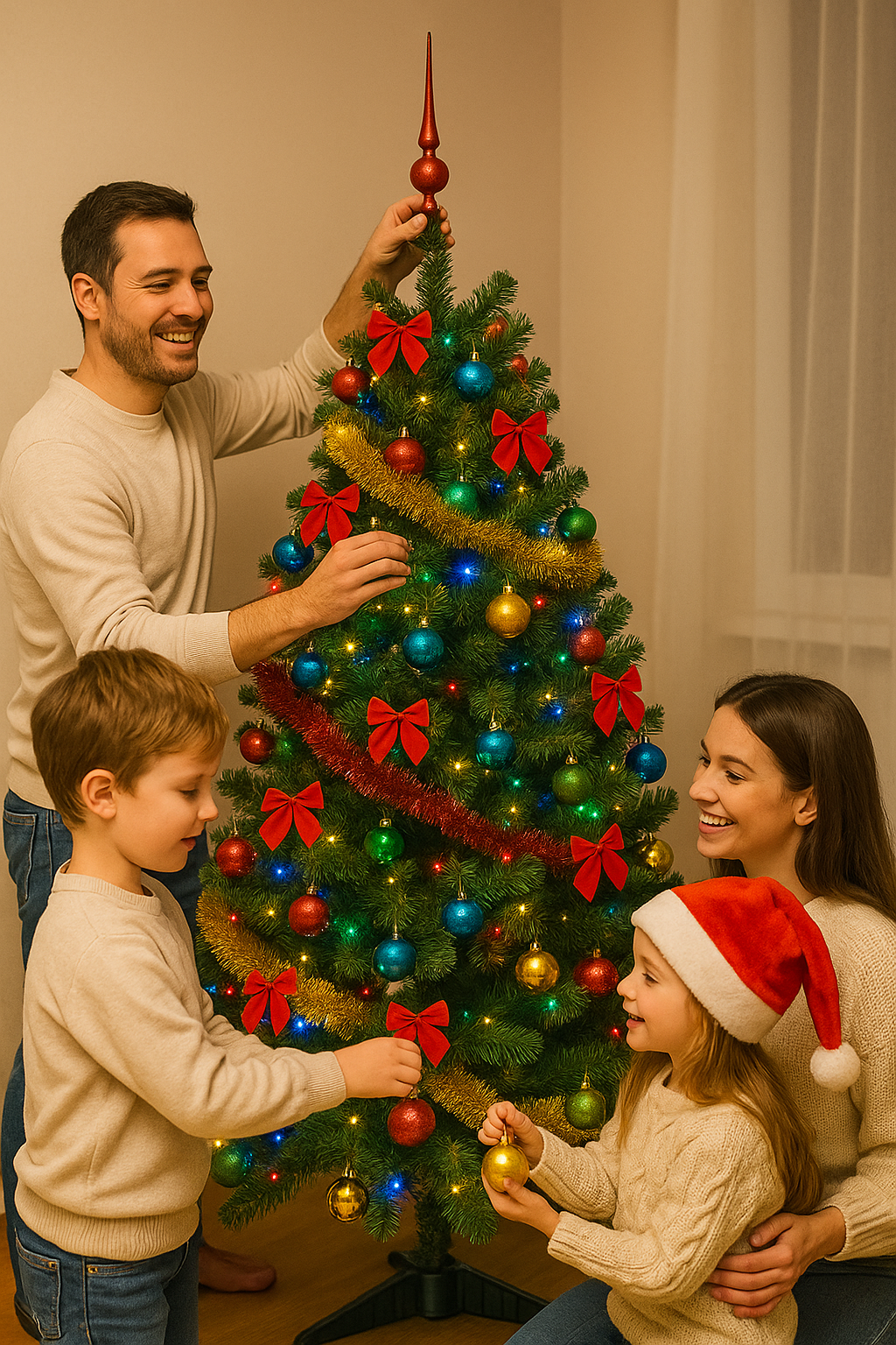 👨‍👩‍👧 Moment de familie – împodobirea bradului devine o activitate frumoasă, nu o corvoadă.